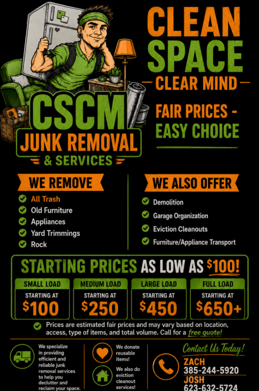 Clean Space Clear Mind junk removal and services promotional graphic